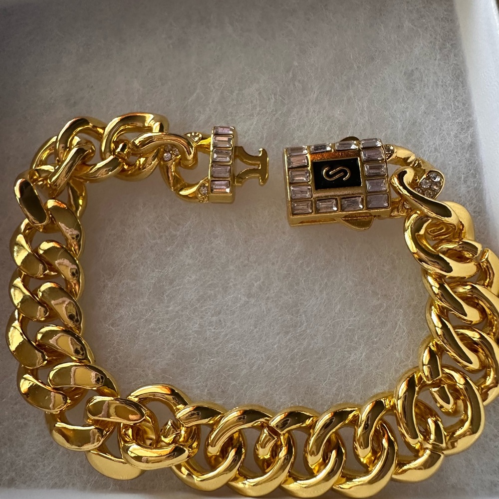 Monaco Gold Chunky Link Bracelet with Crystal Accent (Unisex) - Picture 6 of 7